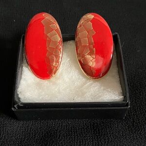 Elegant Red and Gold Oval Earrings